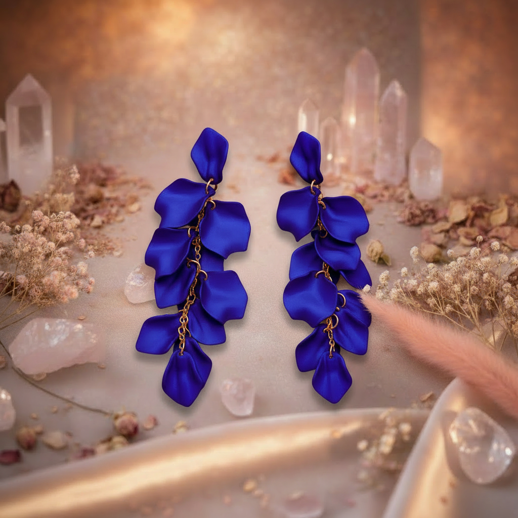 Royal Blue Rose Petal Earrings