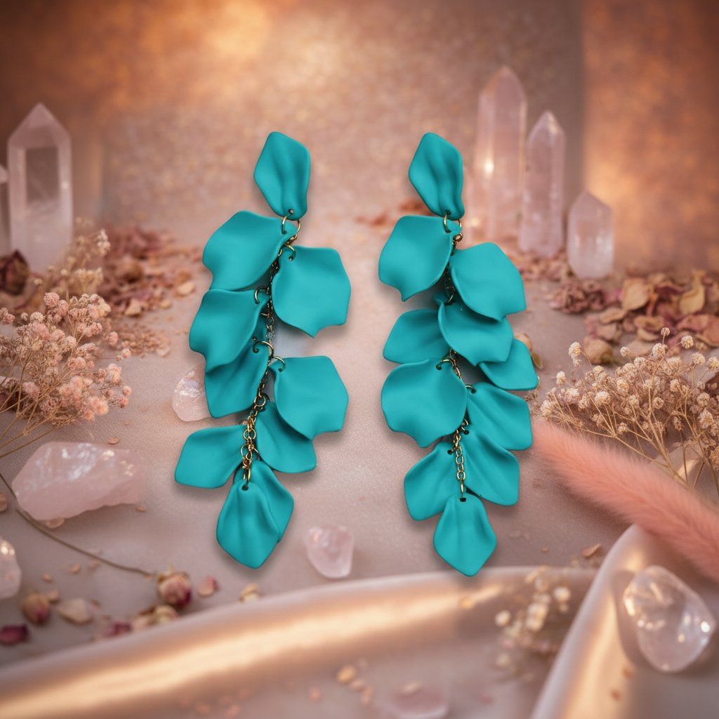 Turquoise Rose Petal Earrings