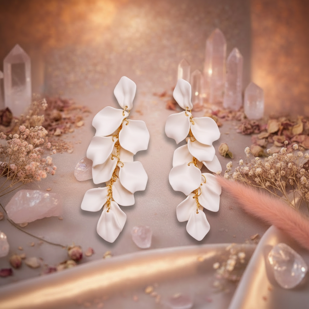 White Rose Petal Earrings